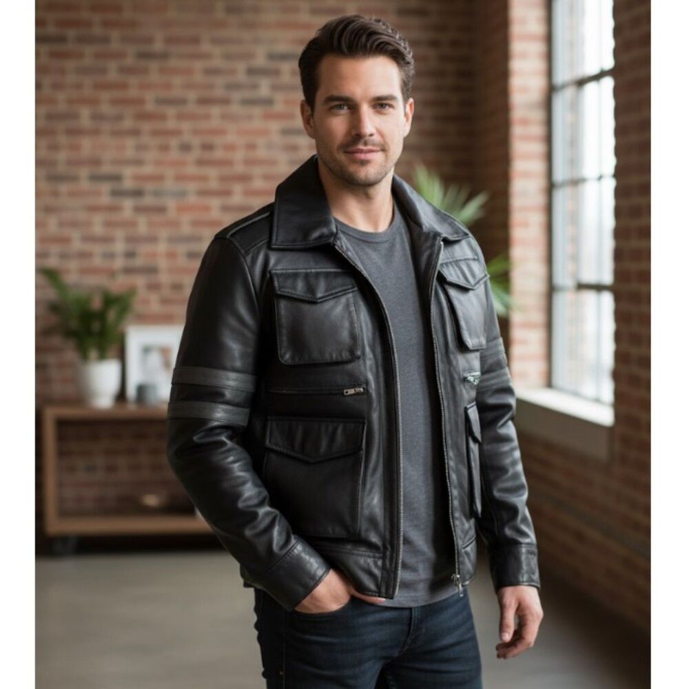 Petorucci Authentic Outerwear Moto Jacket Black Leather Quilted Lining Mens L